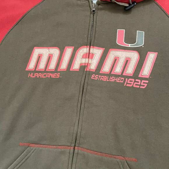 Miami Hurricanes Jacket Mens Sz Large Green Orange NCAA Football Hooded Full Zip - Picture 4 of 6